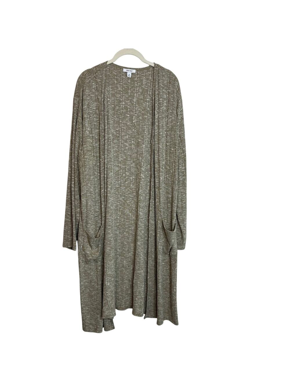 Nine West Womens Duster Length Cardigan Size XL Sable Beige Ribbed Knit Pockets